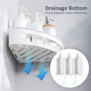 Bathroom Shower Shelf Storage Basket Wall Mounted Plastic Shower Rack for Kitchen &Bathroom, Drill-Free Removable – White