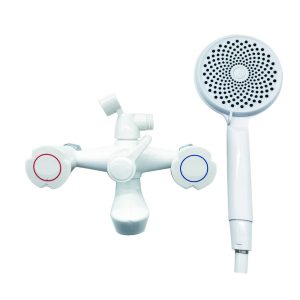 China manufacturer double handle shower faucet tap mixer – Shower Sets / White