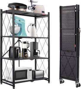 Carbon steel Bathroom Shelves Large Shower Caddy 4-Tier Foldable Storage Shelf Heavy Duty Foldable Metal Rack Storage Shelving – Black