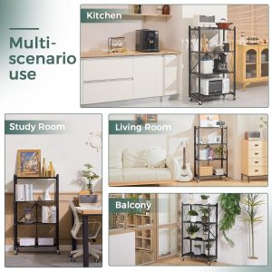 Carbon steel Bathroom Shelves Large Shower Caddy 4-Tier Foldable Storage Shelf Heavy Duty Foldable Metal Rack Storage Shelving – Black