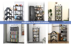 Carbon steel Bathroom Shelves Large Shower Caddy 4-Tier Foldable Storage Shelf Heavy Duty Foldable Metal Rack Storage Shelving – Black