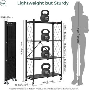 Carbon steel Bathroom Shelves Large Shower Caddy 4-Tier Foldable Storage Shelf Heavy Duty Foldable Metal Rack Storage Shelving – Black