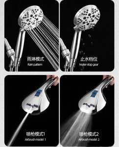 Powerful Detachable High Pressure 8 Functions Shower Head with handheld –  Shower Head Set for Low Water Pressure –  Brushed – ABS Plastic
