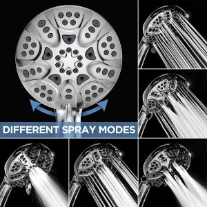 Powerful Detachable High Pressure 8 Functions Shower Head with handheld –  Shower Head Set for Low Water Pressure –  Brushed – ABS Plastic