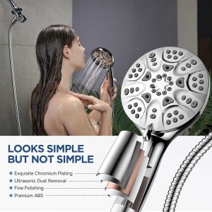 Powerful Detachable High Pressure 8 Functions Shower Head with handheld –  Shower Head Set for Low Water Pressure –  Brushed – ABS Plastic