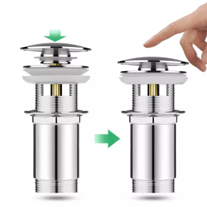 Chrome basin Waste Click Clack Sprung Plug Slotted Modern Pop Up with Overflow – plastic / White
