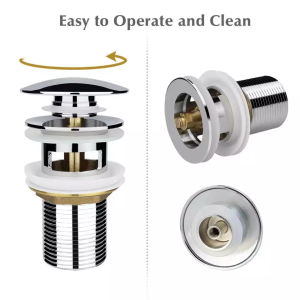 Chrome basin Waste Click Clack Sprung Plug Slotted Modern Pop Up with Overflow – plastic / White