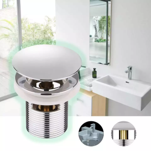 Chrome basin Waste Click Clack Sprung Plug Slotted Modern Pop Up with Overflow – plastic / White