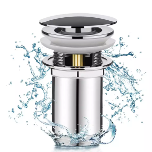 Chrome basin Waste Click Clack Sprung Plug Slotted Modern Pop Up with Overflow – plastic / White
