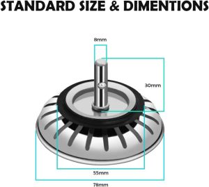China 78mm Kitchen high quality Stainless Steel Sink Plug drain Strainer – stainless steel / silver