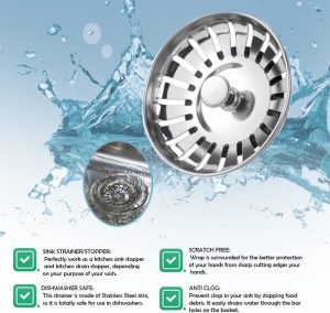 China 78mm Kitchen high quality Stainless Steel Sink Plug drain Strainer – stainless steel / silver
