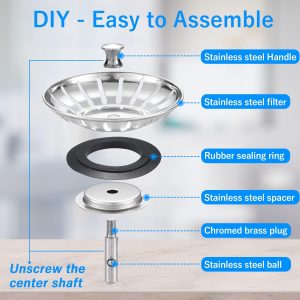 China 78mm Kitchen high quality Stainless Steel Sink Plug drain Strainer – stainless steel / silver