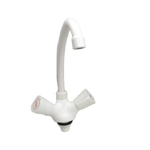Deck Mounted Double Handle Cold And Hot Water Mixer Plastic Faucet Cheap Kitchen Faucet / White
