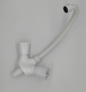 Deck Mounted Double Handle Cold And Hot Water Mixer Plastic Faucet Cheap Kitchen Faucet / White