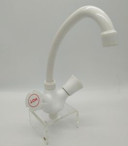 Deck Mounted Double Handle Cold And Hot Water Mixer Plastic Faucet Cheap Kitchen Faucet / White