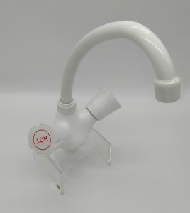 Deck Mounted Double Handle Cold And Hot Water Mixer Plastic Faucet Cheap Kitchen Faucet / White