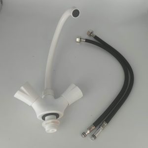 Deck Mounted Double Handle Cold And Hot Water Mixer Plastic Faucet Cheap Kitchen Faucet / White