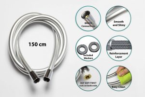 1.2m 1.5m 2m Non-toxic Leakproof Handheld Shower Head Hose Flexible Anti-Kink PVC Silver Grey Shower Hose – 1.5m