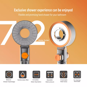 Premium shower head, innovative 3 in 1 double-face hand shower, incl. massage rain shower SPA 3 jets water – ABS Plastic