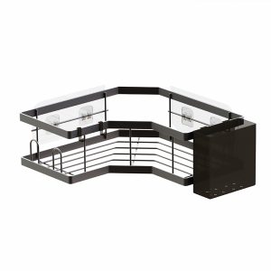 Corner Shower Caddy, 2 Pack Adhesive Shower Corner Organizer Shelves, No Drilling Shower Storage Rack with Toothpaste Holder – Black