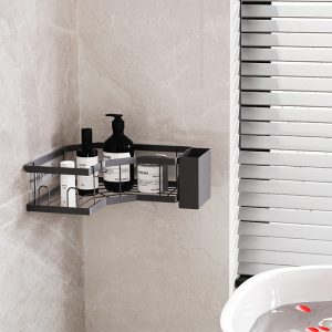 Corner Shower Caddy, 2 Pack Adhesive Shower Corner Organizer Shelves, No Drilling Shower Storage Rack with Toothpaste Holder – Black