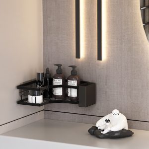 Corner Shower Caddy, 2 Pack Adhesive Shower Corner Organizer Shelves, No Drilling Shower Storage Rack with Toothpaste Holder – Black