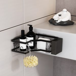 Corner Shower Caddy, 2 Pack Adhesive Shower Corner Organizer Shelves, No Drilling Shower Storage Rack with Toothpaste Holder – Black