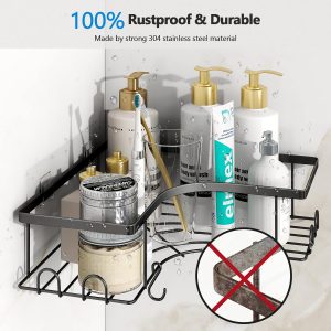 Corner Shower Caddy, 2 Pack Adhesive Shower Corner Organizer Shelves, No Drilling Shower Storage Rack with Toothpaste Holder – Black