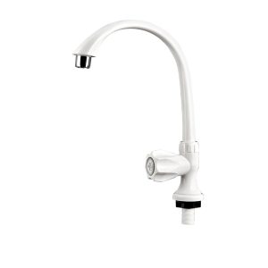 China manufacturer ABS water tap long swan neck kitchen faucet / White