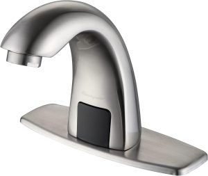 Touchless Bathroom Sink Faucet, Hands Free Automatic Sensor Faucet with Hole Cover Plate – Nickle / Light Grey