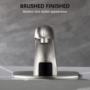 Touchless Bathroom Sink Faucet, Hands Free Automatic Sensor Faucet with Hole Cover Plate – Nickle / Light Grey