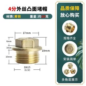 Full scale Male Adapter Pipe Fitting Brass Cored Hex Head Plug – Brass / G 1/4 male T
