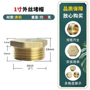 Full scale Male Adapter Pipe Fitting Brass Cored Hex Head Plug – Brass / G 1 male