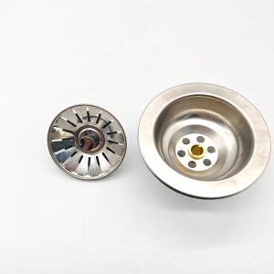 Kitchen Sink Drain 3-1/2″ Basket Strainer with Lift Stopper Basket Strainer – stainless steel / White