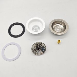 Kitchen Sink Drain 3-1/2″ Basket Strainer with Lift Stopper Basket Strainer – stainless steel / White