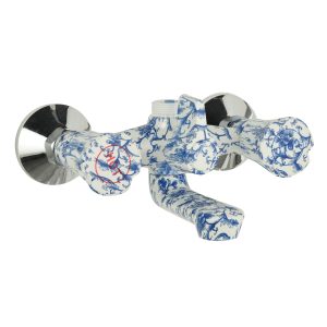 Printing faucet bath faucet hot and cold double handle faucet mixer – In-Wall Shower Faucets / blue and white
