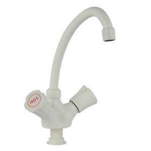 Printing marble single hole sink hot and cold double handle faucet mixer / White